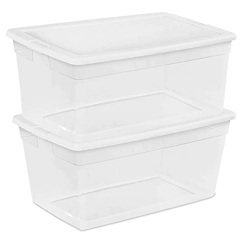 Sterilite 90 Quart Multipurpose Storage Box Container with Visible Base and White Secure Lid for Home Organization, Clear (12 Pack)