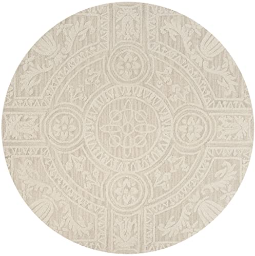 SAFAVIEH Blossom Collection 6' Round Light Grey/Ivory BLM109F Handmade Premium Wool Area Rug