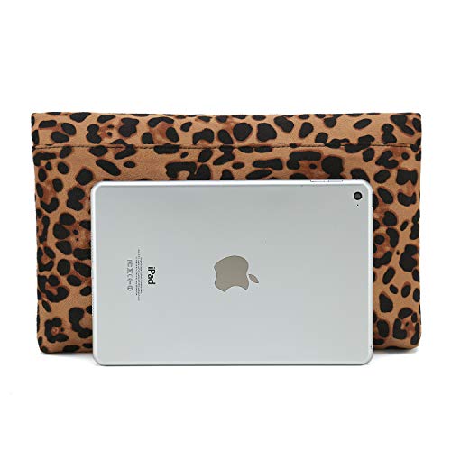 CHARMING TAILOR Leopard Clutch Bag for Women Tassel Foldover Clutch Faux Suede Dressy Purse for Day to Evening (Brown)