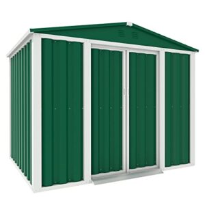 crownland backyard garden storage shed 4 x 6 feet tool house with sliding door outdoor lawn steel roof style sheds, green