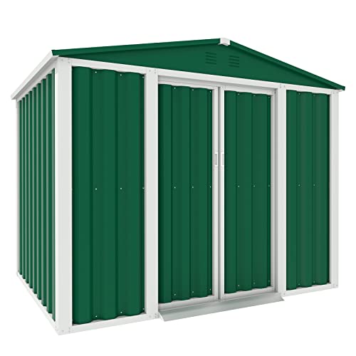 Crownland Backyard Garden Storage Shed 4 x 6 Feet Tool House with Sliding Door Outdoor Lawn Steel Roof Style Sheds, Green