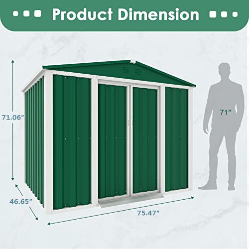 Crownland Backyard Garden Storage Shed 4 x 6 Feet Tool House with Sliding Door Outdoor Lawn Steel Roof Style Sheds, Green