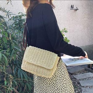 Hand Woven Straw Handbag Tote Rattan Bag for Women, Summer Beach Shoulder Bag Weave Vintage Crossbody Bag for Women (Khaki)