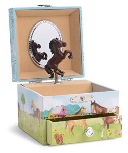 jewelkeeper girl’s musical jewelry storage box pullout drawer, horse and barn design, home on the range tune