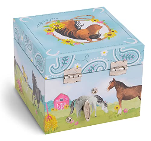 Jewelkeeper Girl's Musical Jewelry Storage Box Pullout Drawer, Horse and Barn Design, Home on the Range Tune