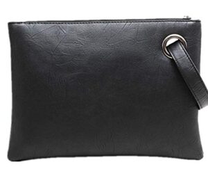 unique vegan women clutch bag pu leather envelope clutch bag handbag wristlets for beach holiday (black)