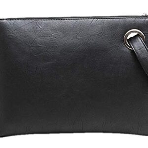 Unique Vegan Women Clutch Bag PU Leather Envelope Clutch Bag Handbag Wristlets for Beach Holiday (black)