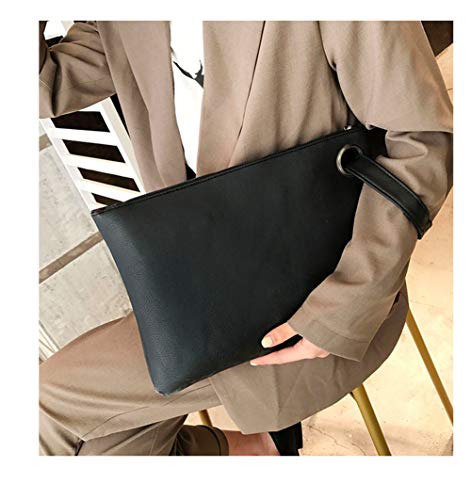 Unique Vegan Women Clutch Bag PU Leather Envelope Clutch Bag Handbag Wristlets for Beach Holiday (black)