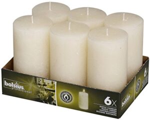 bolsius rustic set of 6 pillar candles 2.75x 5 inch ivory – romantic unscented dripless dinner decoration table candles modern look great for wedding, home décor, bath, gifts, (130x68mm)