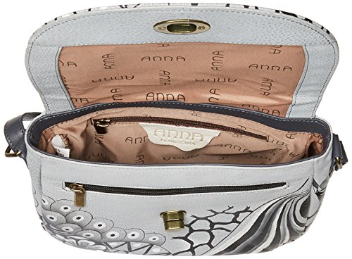 Anna by Anuschka Women's Genuine Leather Flap-Over Cross Body | Hand Painted Original Artwork | Patchwork Pewter