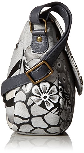 Anna by Anuschka Women's Genuine Leather Flap-Over Cross Body | Hand Painted Original Artwork | Patchwork Pewter