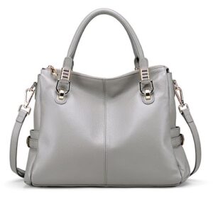 ainimoer womens genuine leather vintage tote shoulder bag top-handle crossbody handbags large capacity ladies’ purse (gray)