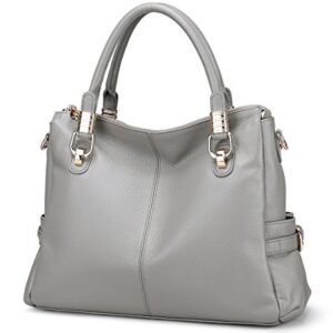 AINIMOER Womens Genuine Leather Vintage Tote Shoulder Bag Top-handle Crossbody Handbags Large Capacity Ladies' Purse (Gray)