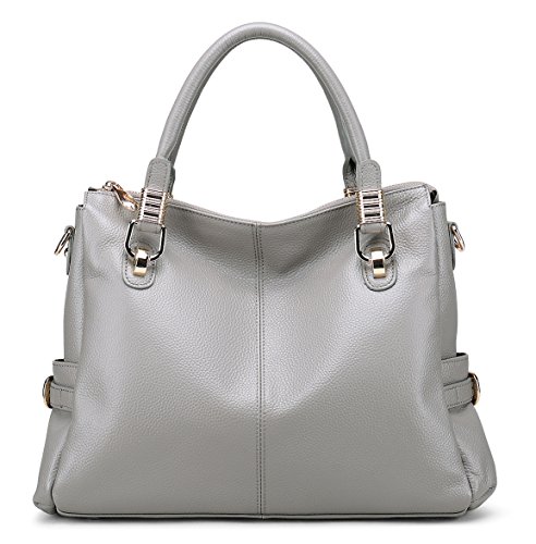 AINIMOER Womens Genuine Leather Vintage Tote Shoulder Bag Top-handle Crossbody Handbags Large Capacity Ladies' Purse (Gray)