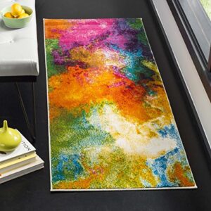 SAFAVIEH Watercolor Collection 2'3" x 4' Orange / Green WTC619D Colorful Boho Abstract Non-Shedding Living Room Bedroom Accent Rug