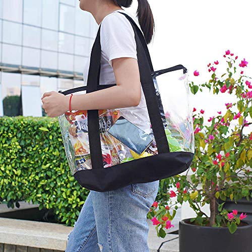 Large Clear Tote Bag, Fashion PVC Shoulder Handbag for Women, Clear Stadium Bag for Security Travel,Shopping,Sports and Work