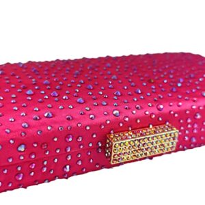 Elegant Women Fuchsia Crystal Clutch Evening Bags Wedding Cocktail Box Handbag Purse