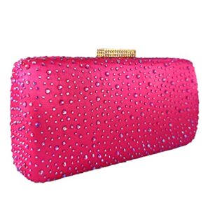 Elegant Women Fuchsia Crystal Clutch Evening Bags Wedding Cocktail Box Handbag Purse