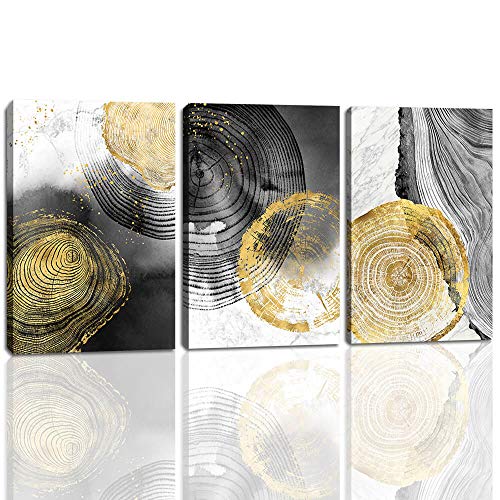 Canvas Wall Art for Bedroom Wall Art Prints Picture Stretched Artwork for Living Room Bedroom Decoration Abstract Golden Tree Rings 12X16inchx3Pcs