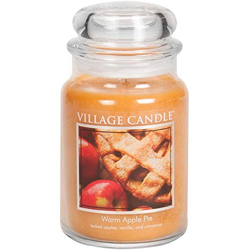 Village Candle Warm Apple Pie Large Glass Apothecary Jar Scented Candle, 21.25 oz, Brown