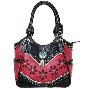 justin west turquoise stone concho feathers western tooled studs concealed carry handbag purse (red tote only)