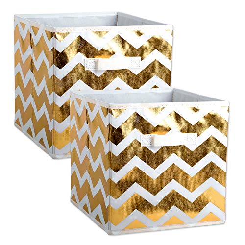 DII Non Woven Polyester Storage Bin, Metallic Chevron, Gold, Large Set of 2