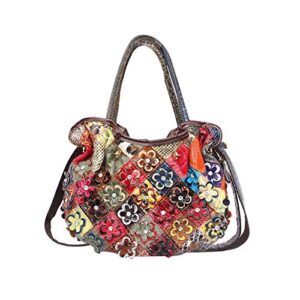 segater® women’s multicolor floral crossbody bag, vintage cowhide genuine leather handbag 3d snake pattern shoulder bag ladies travel top-handle bag patchwork colorful purses