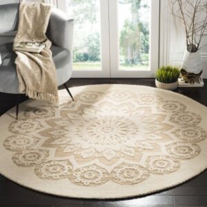 SAFAVIEH Blossom Collection 6' Round Ivory/Beige BLM108B Handmade Premium Wool Area Rug