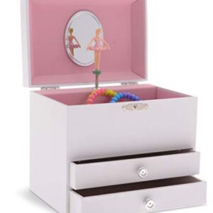 Jewelkeeper Personalize-Your-Own White Musical Ballerina Jewelry Box with 2 Pullout Drawers, You are My Sunshine Tune