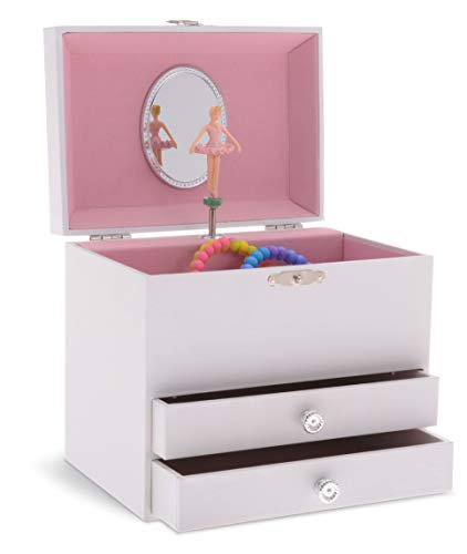 Jewelkeeper Personalize-Your-Own White Musical Ballerina Jewelry Box with 2 Pullout Drawers, You are My Sunshine Tune