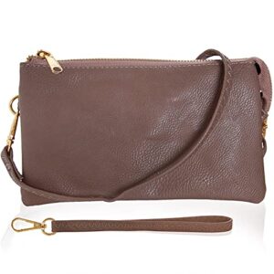 humble chic vegan leather wristlet wallets for women, phone clutch or small purse crossbody bag, includes adjustable shoulder and wrist straps, taupe brown, tan