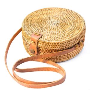 handwoven round rattan bag purse for women, tote basket circle boho bag bali