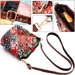 Segater® Women’s Multicolor Floral Small Crossbody Bag,Cowhide Genuine Leather Handbag Flower 3D Snake Pattern Shoulder Bag Ladies Travel Top-Handle Bag Patchwork Colorful Purses