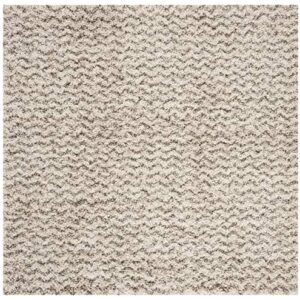 SAFAVIEH Hudson Shag Collection 7' Square Ivory/Grey SGH330A Chevron Non-Shedding Living Room Bedroom Dining Room Entryway Plush 2-inch Thick Area Rug