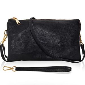 humble chic vegan leather wristlet wallets for women, phone clutch or small purse crossbody bag, includes adjustable shoulder and wrist straps, black