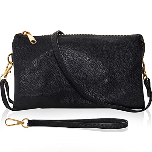 Humble Chic Vegan Leather Wristlet Wallets for Women, Phone Clutch or Small Purse Crossbody Bag, Includes Adjustable Shoulder and Wrist Straps, Black