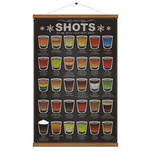 weroute 30 shots mixology canvas print poster cocktail recipes infographic drink designed bar pub themed kitchen home wall decor 15.7 x 27 inch (with hanger scroll frame)