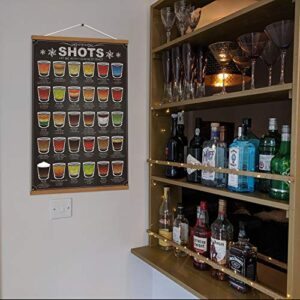 WEROUTE 30 Shots Mixology Canvas Print Poster Cocktail Recipes Infographic Drink Designed Bar Pub Themed Kitchen Home Wall Decor 15.7 X 27 Inch (with Hanger Scroll Frame)