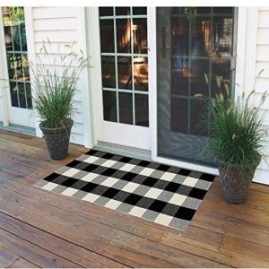 cozrakon buffalo check indoor outdoor rug cotton buffalo plaid rug for front porch,kitchen,living room,bedroom,decorative mats 2′ x 4.3′, black and white plaid
