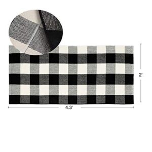 COZRAKON Buffalo Check Indoor Outdoor Rug Cotton Buffalo Plaid Rug for Front Porch,Kitchen,Living Room,Bedroom,Decorative mats 2' x 4.3', Black and White Plaid