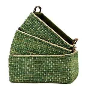 baskets woven maize storage bins set of 3,kingwillow. (green,rectangular)