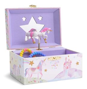jewelkeeper girl’s musical jewelry storage box with spinning unicorn, glitter rainbow and stars design, the beautiful dreamer tune