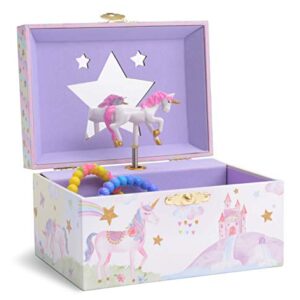 Jewelkeeper Girl's Musical Jewelry Storage Box with Spinning Unicorn, Glitter Rainbow and Stars Design, The Beautiful Dreamer Tune