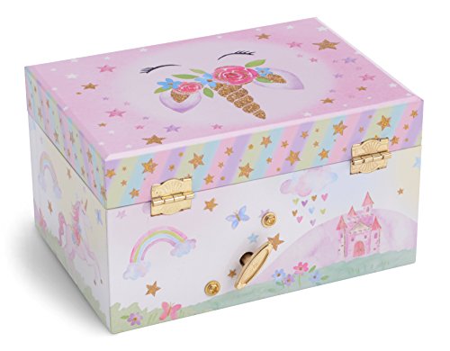 Jewelkeeper Girl's Musical Jewelry Storage Box with Spinning Unicorn, Glitter Rainbow and Stars Design, The Beautiful Dreamer Tune