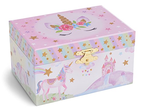 Jewelkeeper Girl's Musical Jewelry Storage Box with Spinning Unicorn, Glitter Rainbow and Stars Design, The Beautiful Dreamer Tune