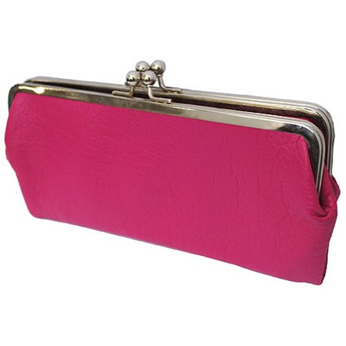 NGIL Double Frame Vintage Style Clutch Purse Wallet (HOTPINK)