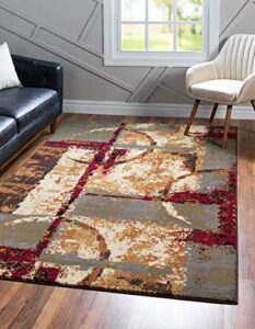 unique loom barista collection modern, abstract, urban, geometric, distressed, rustic, warm colors area rug, 10 ft x 14 ft, multi/beige