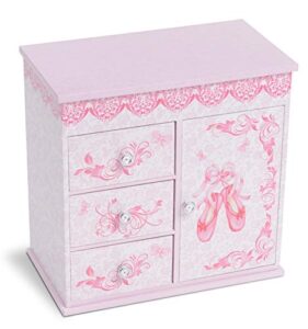 jewelkeeper ballerina musical jewelry box with 3 pullout drawers, ballet slipper design, swan lake tune