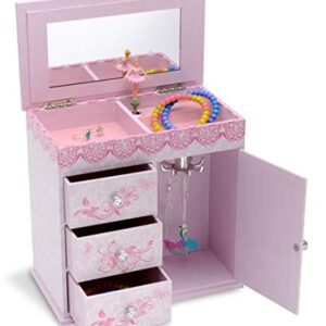 Jewelkeeper Ballerina Musical Jewelry Box with 3 Pullout Drawers, Ballet Slipper Design, Swan Lake Tune