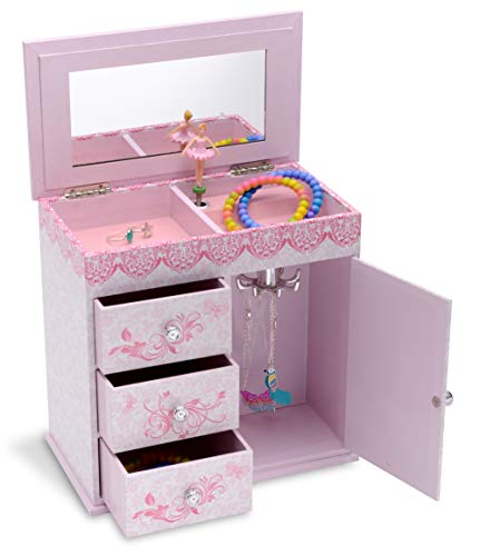 Jewelkeeper Ballerina Musical Jewelry Box with 3 Pullout Drawers, Ballet Slipper Design, Swan Lake Tune